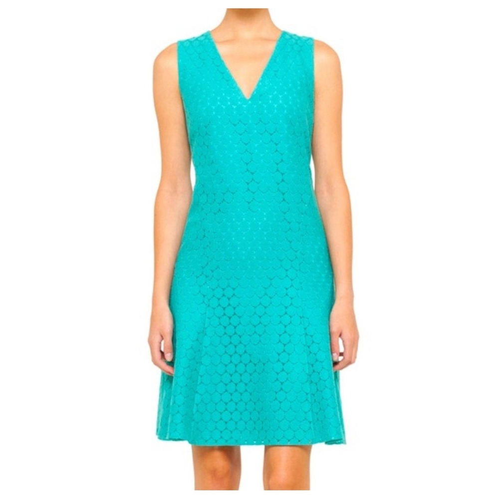 Akris Punto Seafoam Green Lace Eyelet V-neck Dress Knee‎ Length Size 8